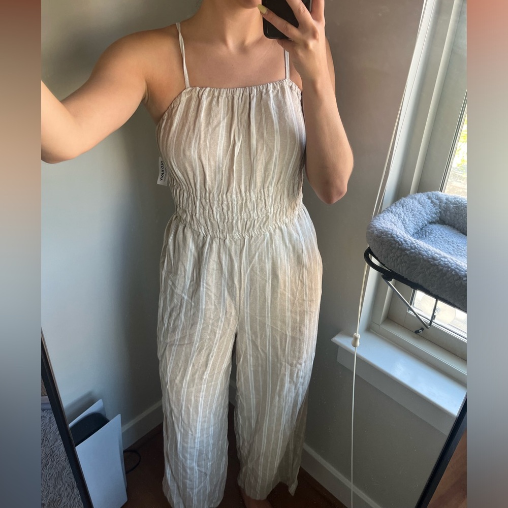 Old Navy Striped Jumpsuit - Small Tall - New with Tags - Tan - Pockets